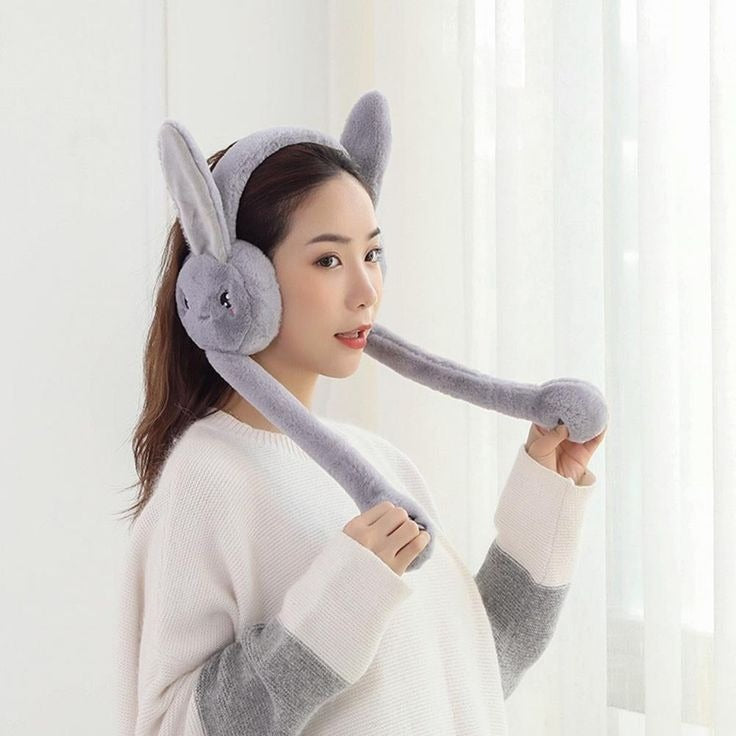 Soft Fluffy Rabbit Ears Headband | Moving Rabbit Ear Warmers