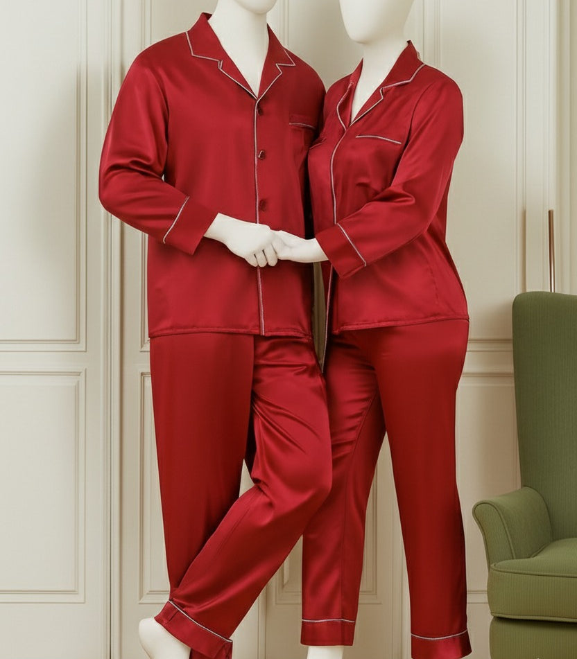 Classic Couple Night Suit 4 Pcs | Silk Satin Pajama Set