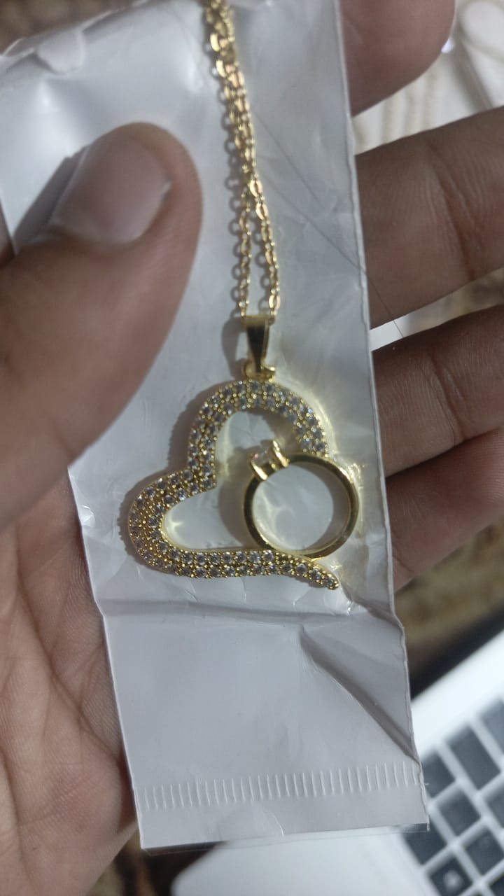 Korean Heart Locket With Ring | Elegant Golden Pendant Necklace