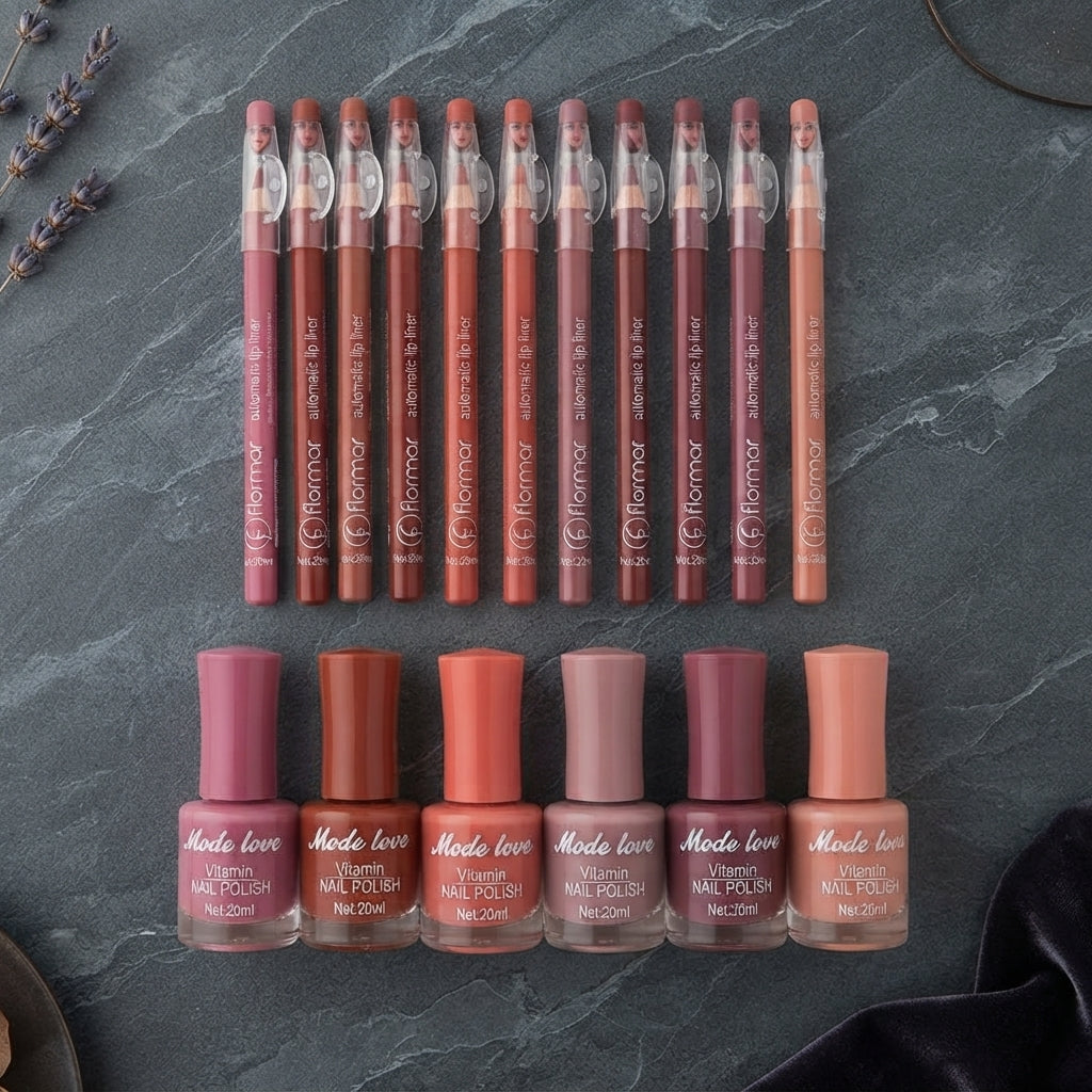 Nail Polish & Lip Pencils Combo | 18-Piece Makeup Set