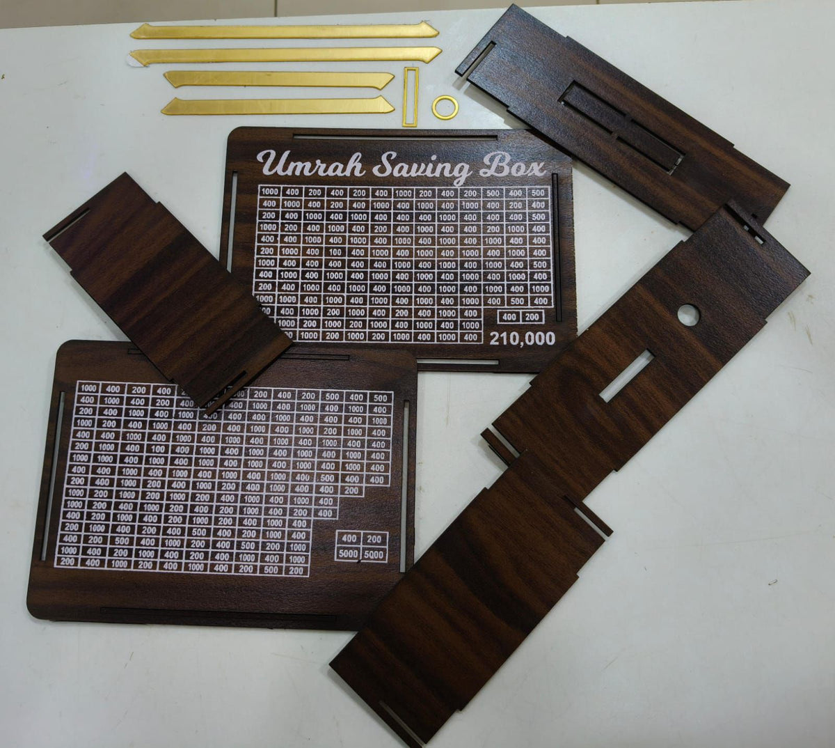Wooden Umrah Saving Box 210,000 Goal | Islamic Money Saving Box