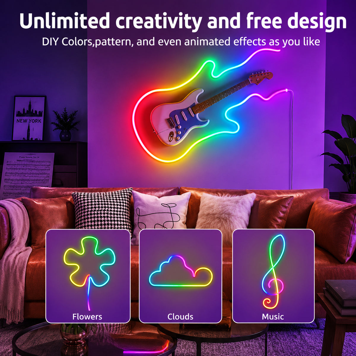 Neon RGB LED Strip Lights with Remote & App Control