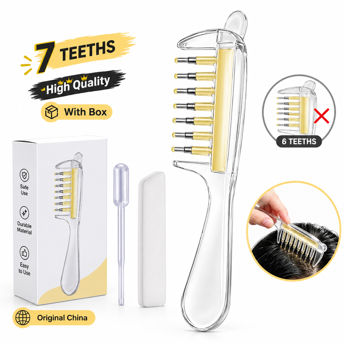 7-Teeth Scalp Massage Comb & Hair Oil Applicator | Rolling Ball Comb