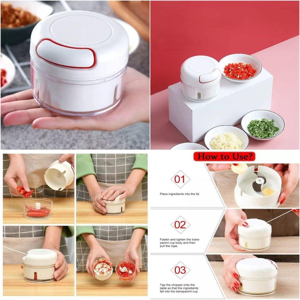 Mini Food Chopper | Hand-Powered Meat &amp; Vegetable Mincer