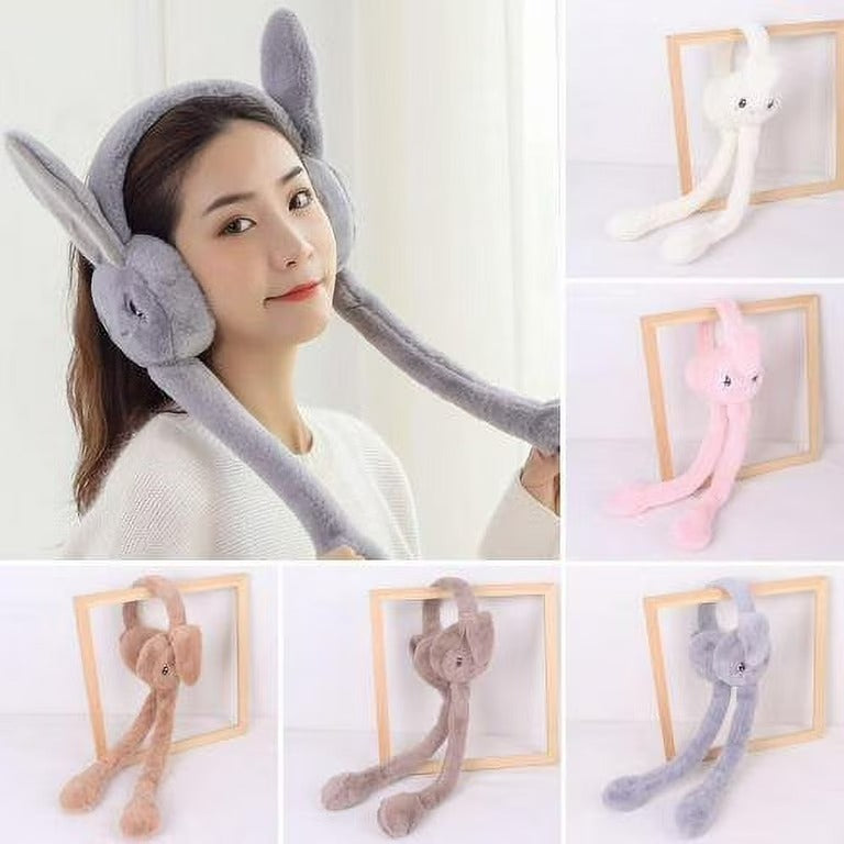 Soft Fluffy Rabbit Ears Headband | Moving Rabbit Ear Warmers