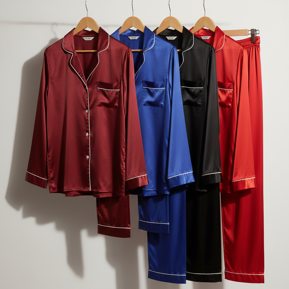 Classic Couple Night Suit 4 Pcs | Silk Satin Pajama Set