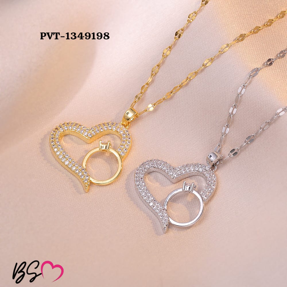Korean Heart Locket With Ring | Elegant Golden Pendant Necklace