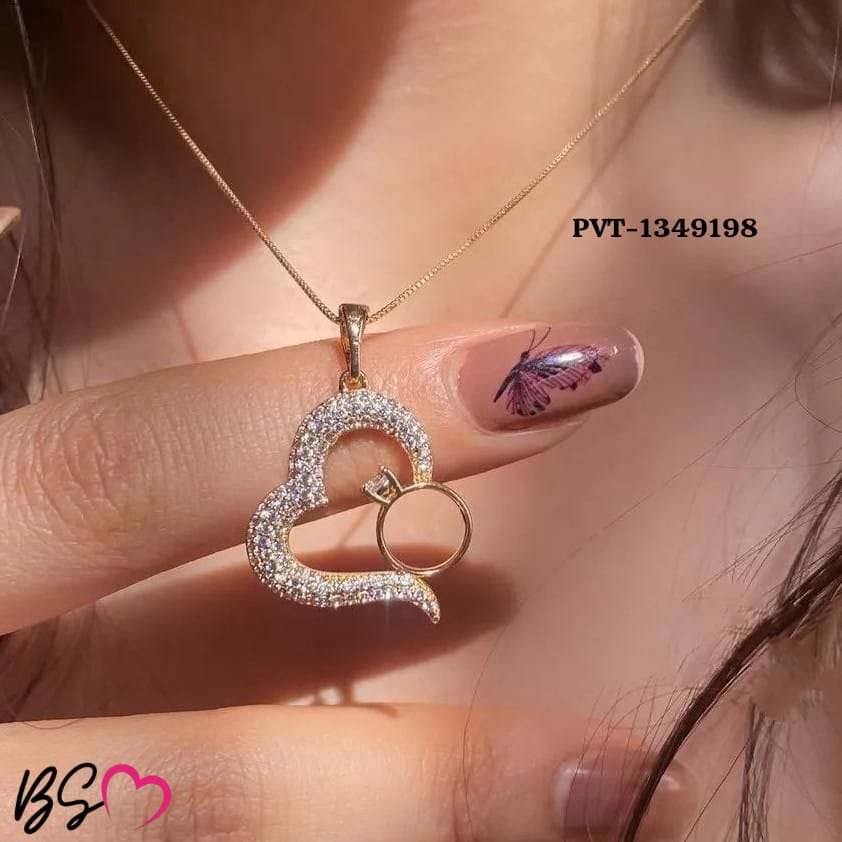 Korean Heart Locket With Ring | Elegant Golden Pendant Necklace