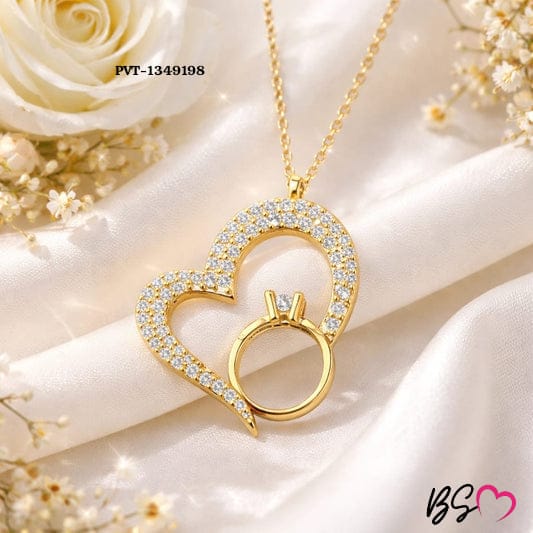Korean Heart Locket With Ring | Elegant Golden Pendant Necklace