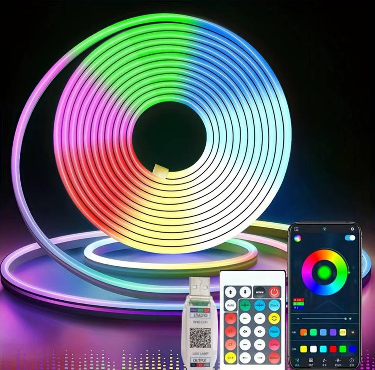 Neon RGB LED Strip Lights with Remote & App Control
